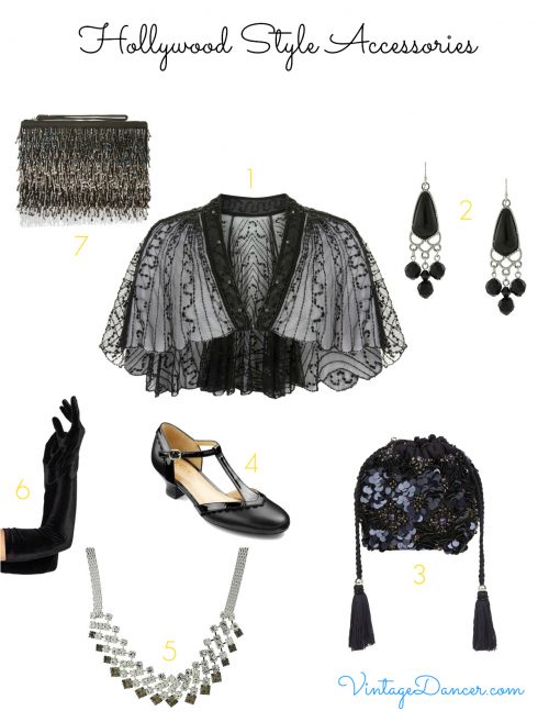 Opt for black accessories that add sparkle and glamour to an Hollywood inspired dress