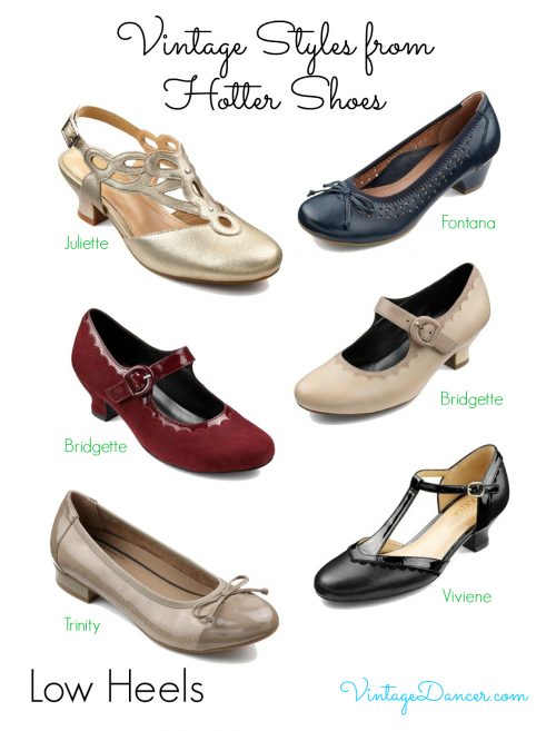 Vintage style Hotter Shoes. These styles could easily suit eras from the 1920s up to the 1960s. Shop them at VintageDancer.com