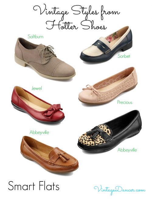 A selection of smart flat shoes from Hotter Shoes. These would suit 1950s and 1960s styles wonderfully.