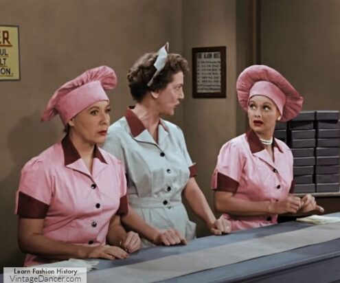 I love Lucy Candy factory uniform dress work dress shirtwaist dress in pink with matching hat