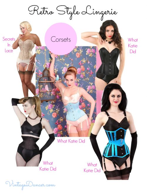 What Katie Did and Secrets in Lace both offer a great range of corsets for retro and vintage inspired silhouettes. VintageDancer.com 