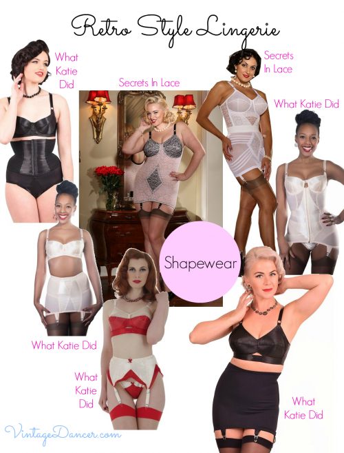 Retro style lingerie. Girdles, garter belts and waist cinchers all offer strong support for your chosen outfit at VintageDancer.com