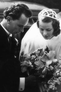 Ingrid Bergman with her first husband, Dr. Petter Lindström,1937, wearing softly waved hair