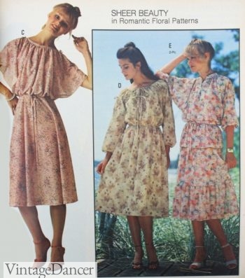 1970s fashion floral tie string waist dresses romantic and pretty from 1977