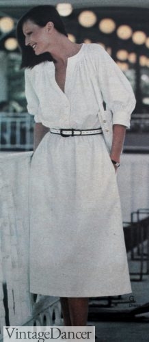 1978 1970s white shirtwaist man tailored dress