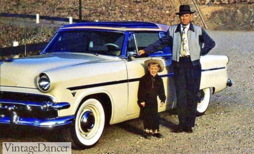 1950s car show outfit - Kodachrome photo man, his car and child