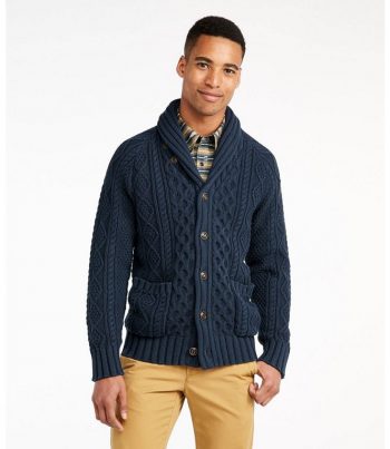 Men's vintage style sweater, shawl collar cable knit cardigan