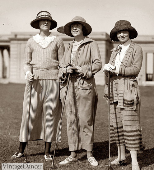 1923 women in gold clothes: pullover sweater, long coat and cardigan sweater