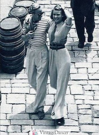 Leslie Howard wearing a striped t shirt and white pants, 1938