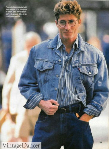 80s guys outfit denim jeans jacket