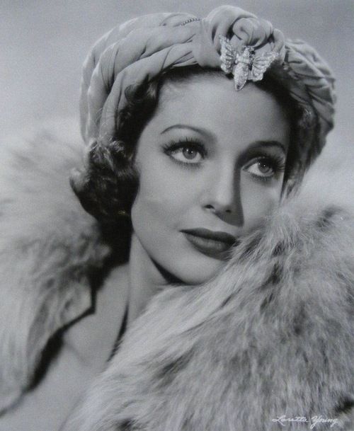 Loretta Young, 1937, wearing a Turban hat with butterfly pin