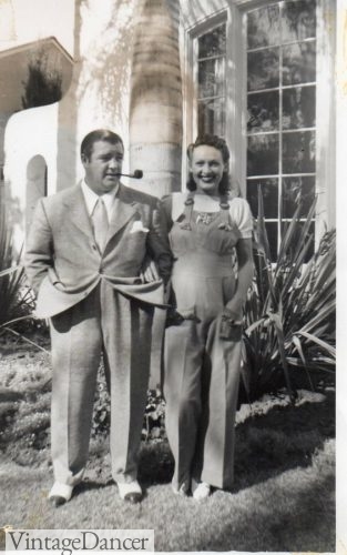 Lou Costello and wide Annie wearing her overalls