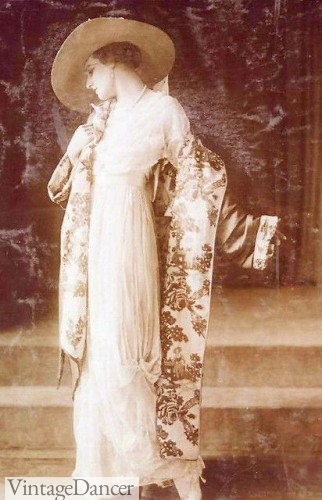 Lucile (Lady Duff Gordon) coat and dress, c. 1910, dress with Asian print silk shawl