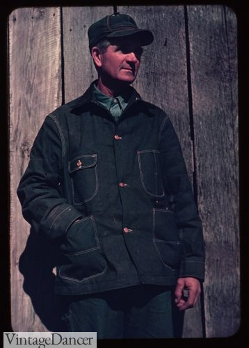 1941 Man Wearing Bill Cap and Denim Workwear Jacket