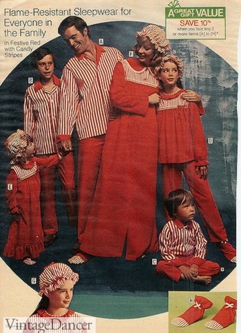 1970s matching candy striped sleepwear