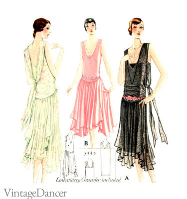 1928 hanky hem evening dresses