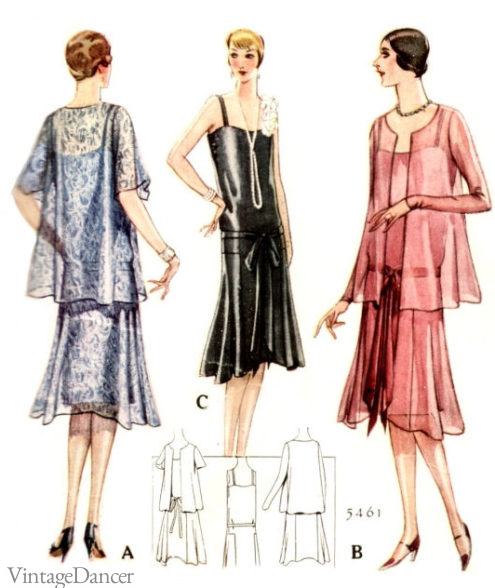 1928 sleeveless dresses with matching sheer jackets