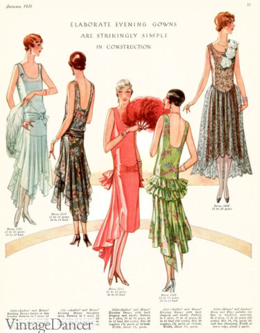 1928 longer length dresses with uneven hems