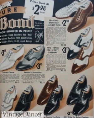 1930s Men's shoes, dress shoes, two tone shoes at VintageDaner.com
