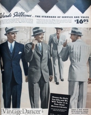 1937 Men's Summer Suits with pleated half back. VintageDancer.com