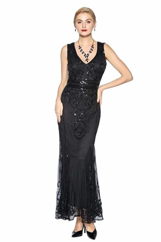 1920s long sequin flapper dress for evening formal and party events