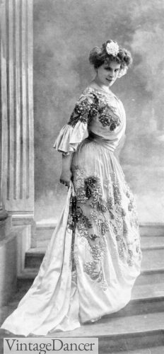 Edwardian Miss Lanthenay wearing an evening dress by Drecoll 1904