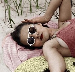 Model Marcella Flood's 1937 white sunglasses