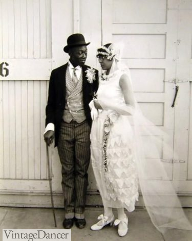 Ruffled lace wedding dress for a black couple wedding