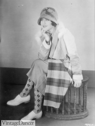 Norma Shearer wears argyle print stockings at VintageDancer