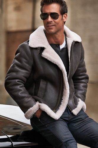 Shearling lined leather B-3 bomber jacket