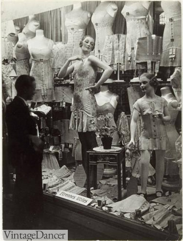Paris shop window, 1920s corsets and lingerie