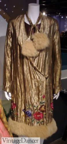 Gold lame embroidered wrap coat with fur collar 1920s