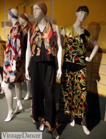 1920s beach pajamas at the London fashion and Textile Exhibit