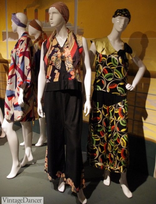 1920s beach pajamas at the London fashion and Textile Exhibit