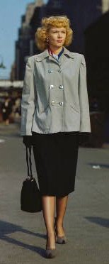 Dottie Reid wears a summer weigh check box coat in 1948