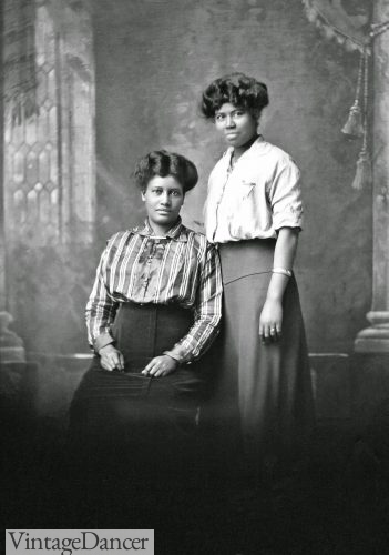 Portrait of Mrs. Ike Perkins and Mrs. Sgt. Dorsey, 1916 Edwardian era black women fashion 1910s WW1