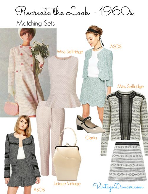 1960s inspired fashion: Pair neutral or pastel shades with matching accessories for a put together coordinated look. VintageDancer.com/1960s