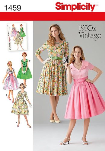 Simplicity reissued this 1950s dress pattern. Find more 1950s sewing patterns at VintageDancer.com/1950s