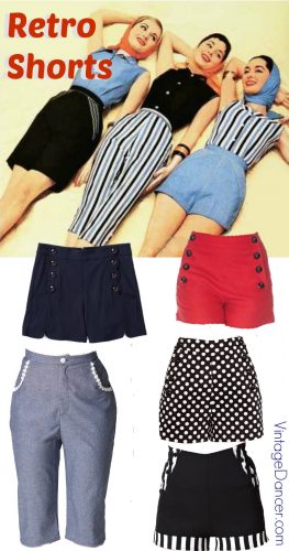 1940s, 1950s, 1960s Retro vintage shorts, pedal pushers, crop capri, bermuda shorts, sailor shorts, and pinup shorts at VintageDancer.com