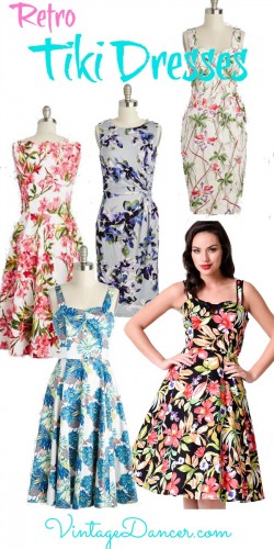 Shop retro vintage Tiki dresses for that 1940s and 1950s summer party. VintageDancer
