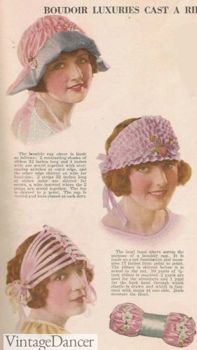 1923 ribbon boudoir caps and bandeau at VintageDancer