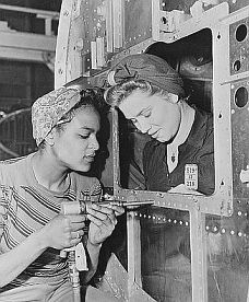 1940s, Working "Rosies" keeping hair wrapped up in a simple turban