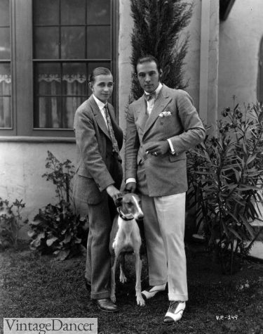 Rudolph Valentino's summer outfit of blue blazer and cream trousers, two-tone shoes