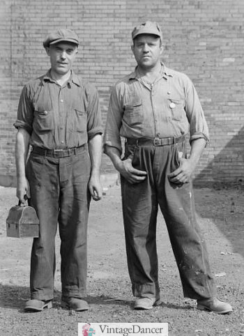 1938 Steel Workers wearing cotton pants and shirts