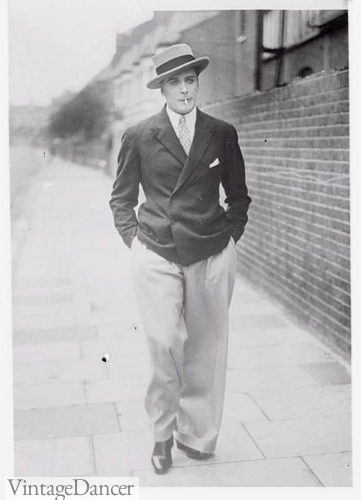 Jack Buchanan 1925 wearing oxford bags. Men's wide leg pants fashion at VintageDancer