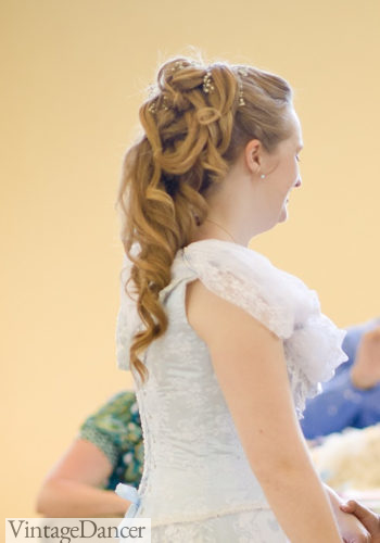 Waterfall hairstyle for a Victorian wedding