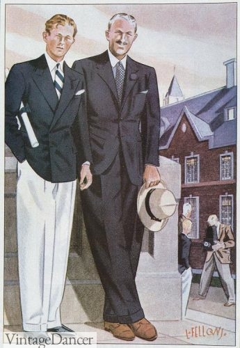 1930s mens style inspiration. Classic navy blazer with white pants oozes 1930s summer fashion. 