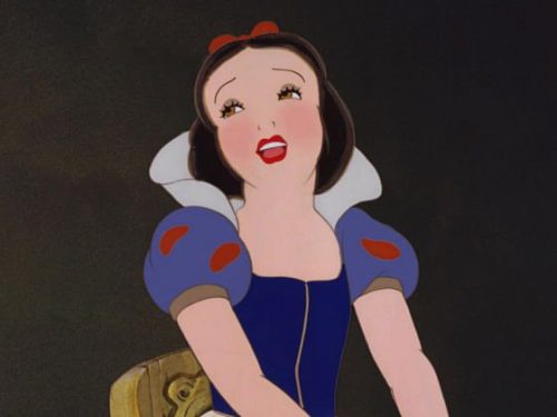 A 1930s influence can be seen here in the make-up and hair styling of Snow White.