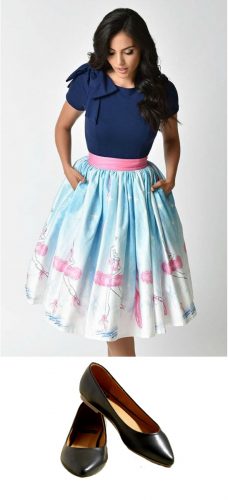 1950s pinup skirt with ballet flats. Casual, comfortable.
