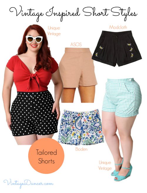 Vintage style shorts with high waists. Choose from plains, bright's or eye catching patterns, these shorts all have a perfect vintage inspired look.
